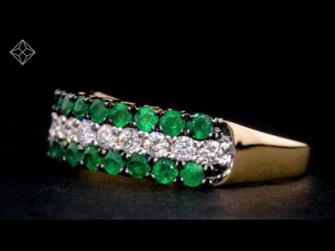 Emerald and Diamond Triple Row Asteria Eternity Ring in 18K Gold
