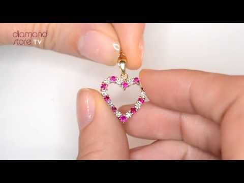 Ruby 0.68CT And Diamond 9K Yellow Gold Heart Pendant Necklace