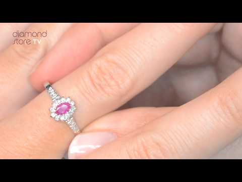 Ruby Ring with Lab Diamonds in 925 Silver - 5 x 3mm Centre