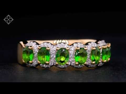 Emerald and Diamond Halo Eternity Ring 18K Gold - Asteria Collection