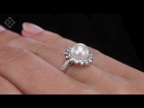 Stellato Collection Pearl and Diamond Ring 0.05ct in 9K White Gold