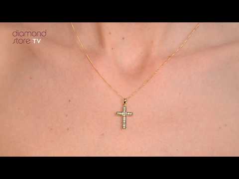 Cross Pendant Necklace 0.25CT Diamond 9K Yellow Gold W13 x L20mm
