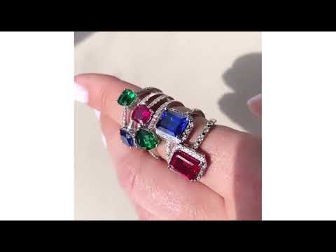 Astra 2.30ct Lab Emerald and Diamond Shoulder Set Pear Cut Ring in 18K Gold Vermeil