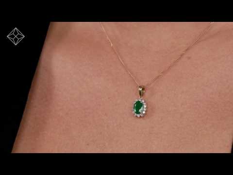 Emerald 0.80CT And Diamond 18K Yellow Gold Pendant Necklace