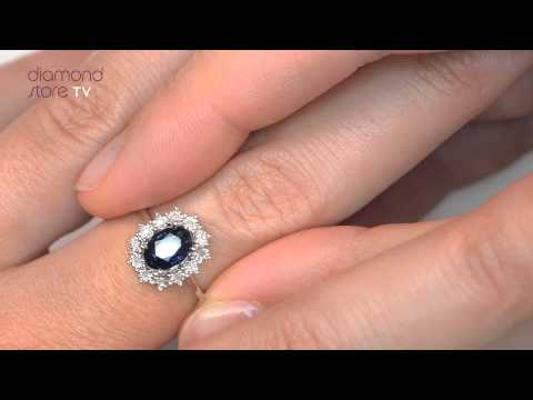 Sapphire Ring With Diamond Halo 7 x 5mm Set in 9K White Gold