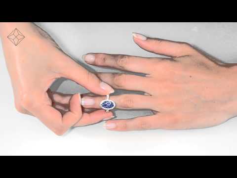 0.74ct Diamond 1.55ct Sapphire and 18K White Gold Cluster Ring