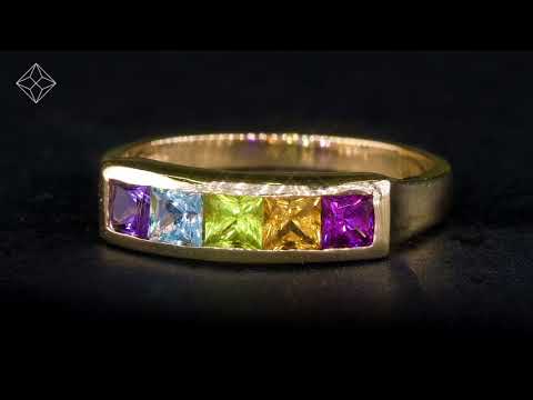 Multi Gem Stone 9K Yellow Gold Ring