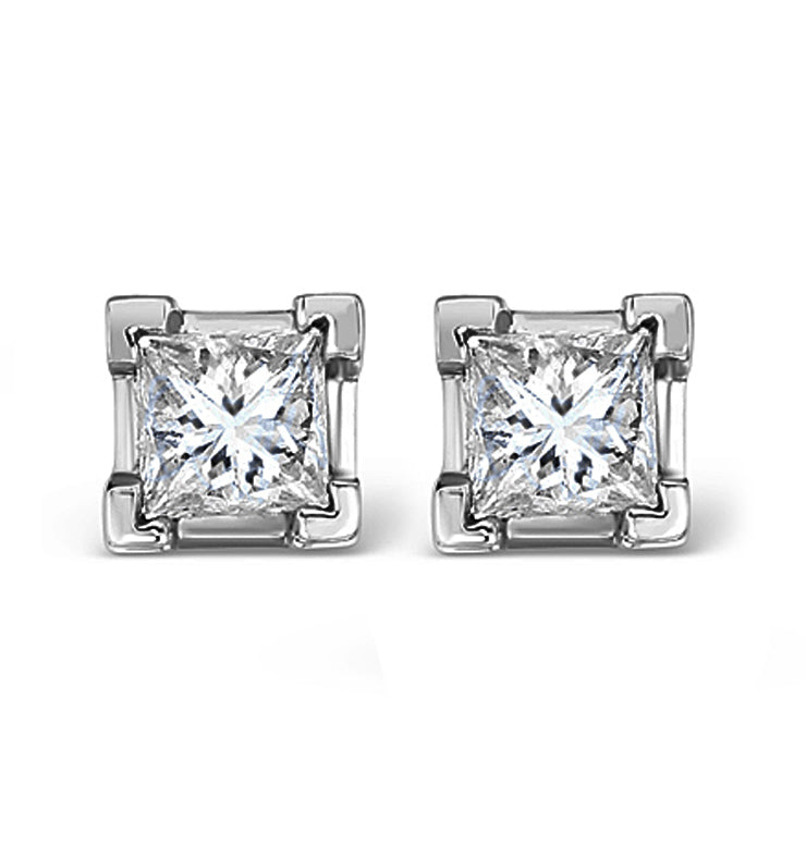 18K White Gold Princess Lab Diamond Earrings - 1CT - F/VS - 4.8mm