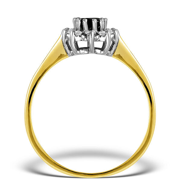 Sapphire 6 x 4mm And Diamond 9K Gold Ring.