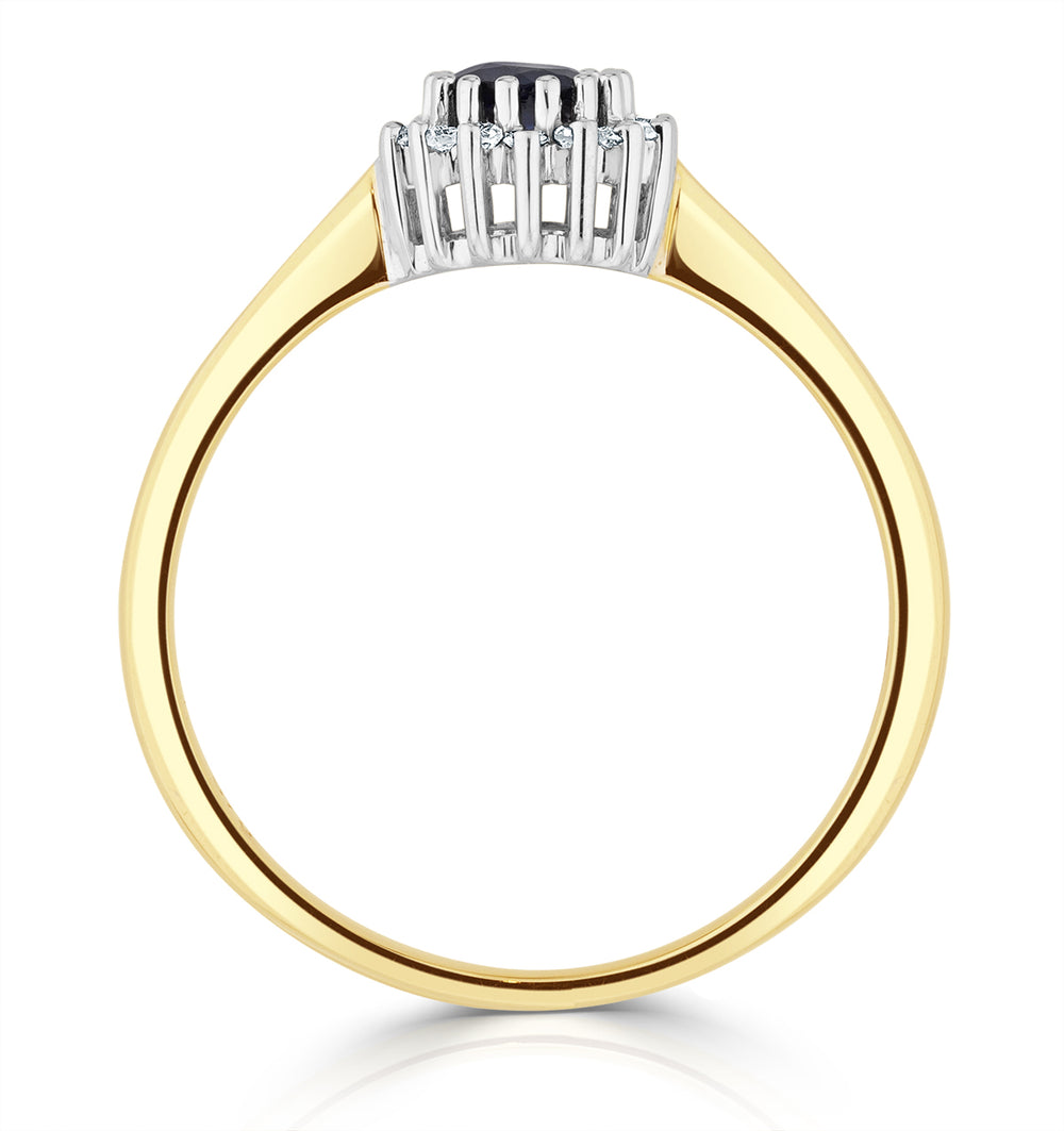 Sapphire 3 x 3mm And Diamond 9K Gold Ring