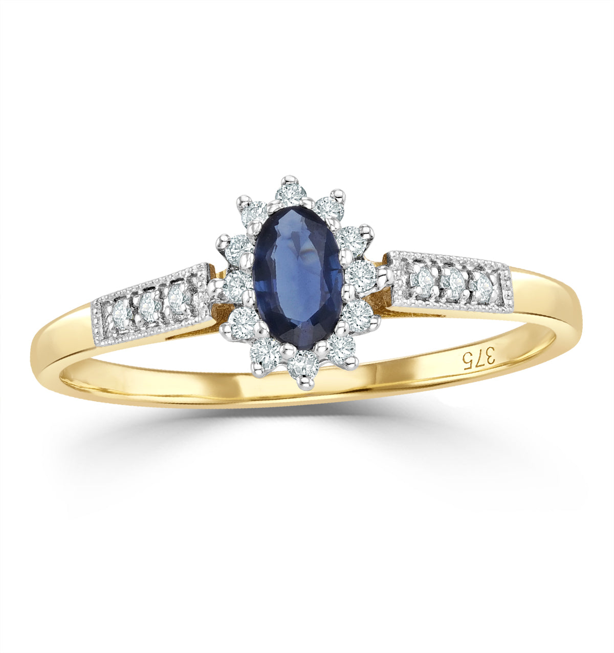 Sapphire 5 x 3mm And Diamond 9K Gold Ring A3261