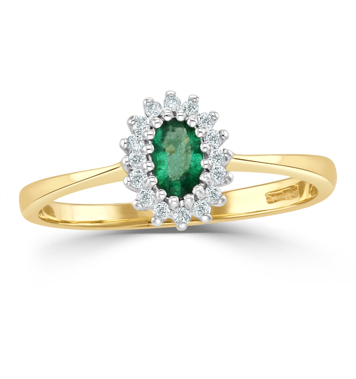 Emerald 5 x 3mm And Diamond 9K Gold Ring