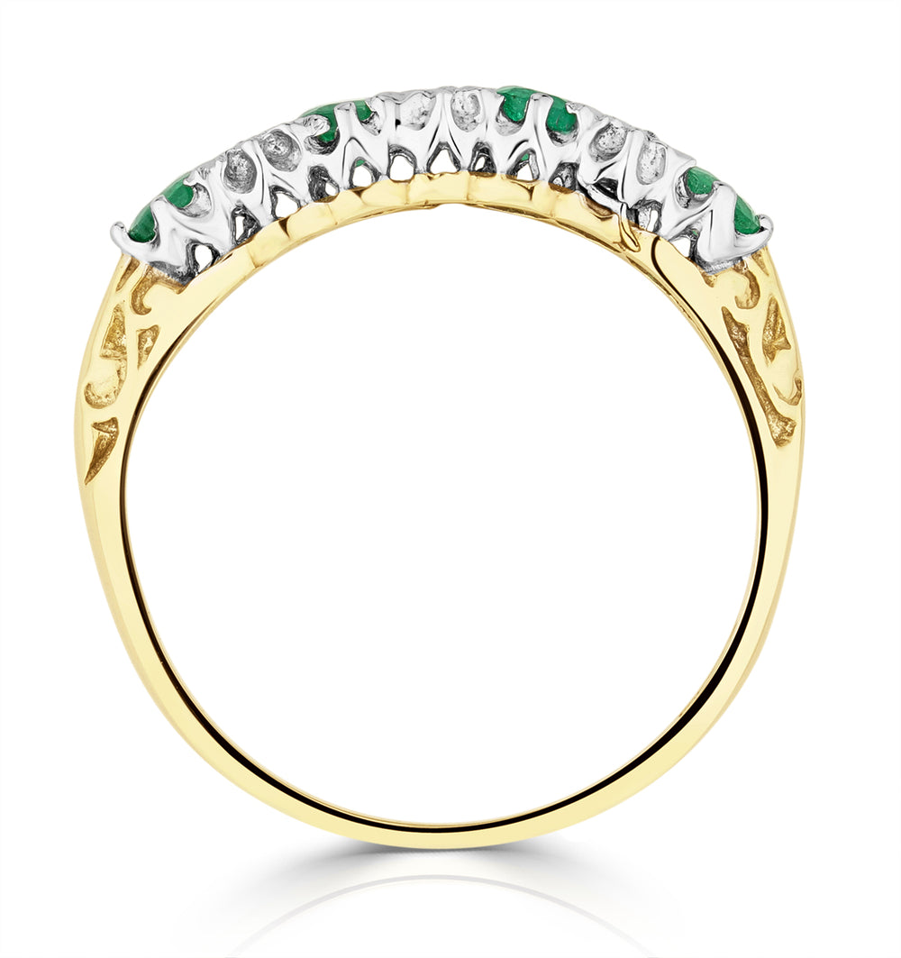 Emerald 0.28ct And Diamond 9K Gold Ring