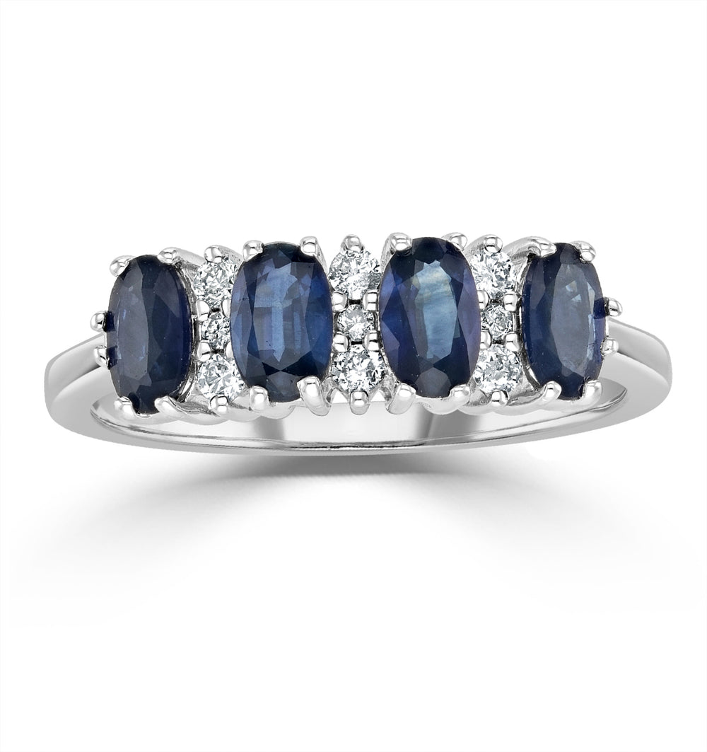 Sapphire 5 x 3mm And Diamond 9K White Gold Ring A4452