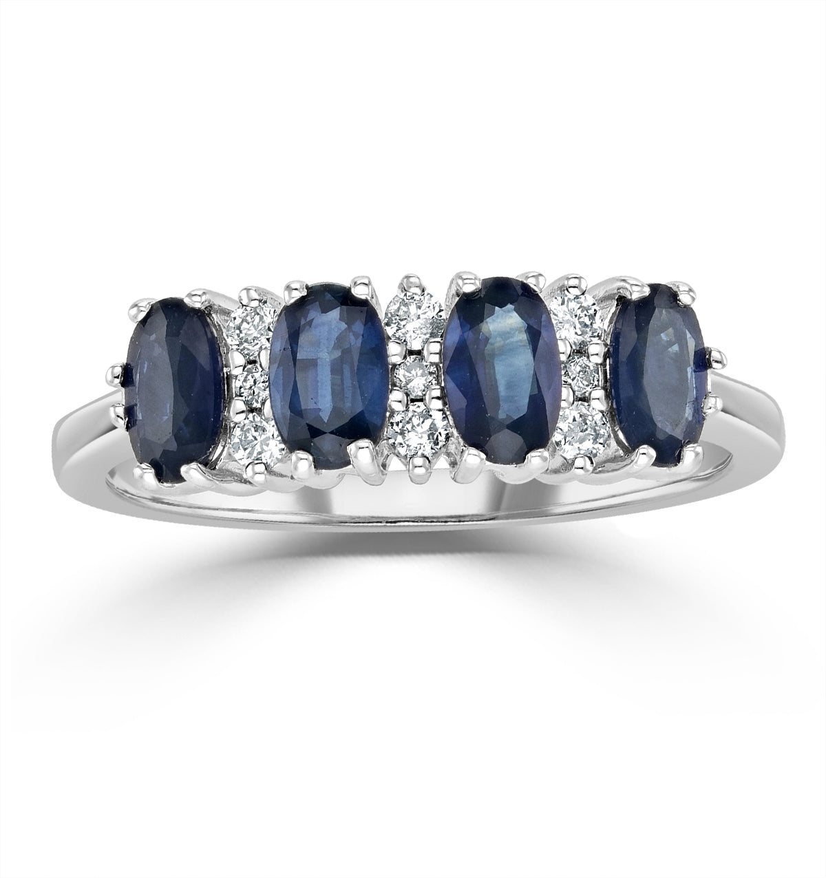 Sapphire 5 x 3mm And Diamond 9K White Gold Ring A4452