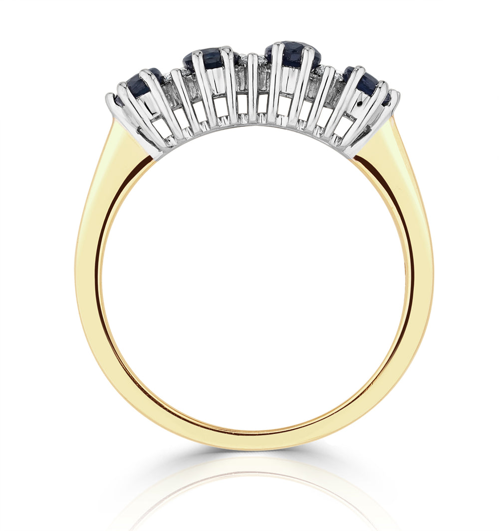 Sapphire 5 x 3mm And Diamond 9K Gold Ring