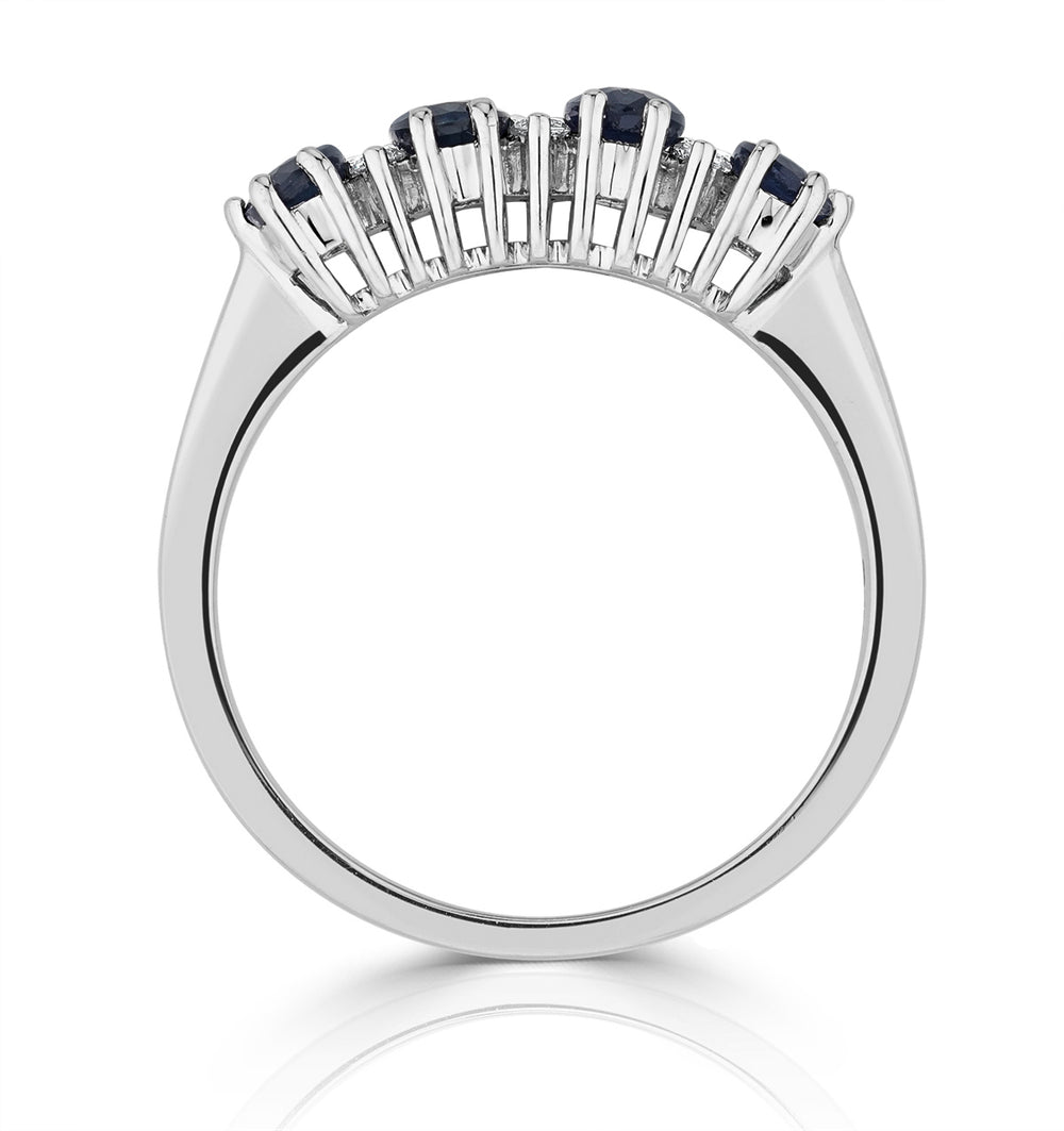 Sapphire 5 x 3mm And Diamond 9K White Gold Ring A4452