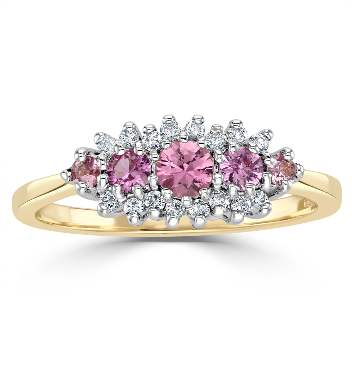 Pink Sapphire and 0.12ct Diamond Ring 9K Yellow Gold