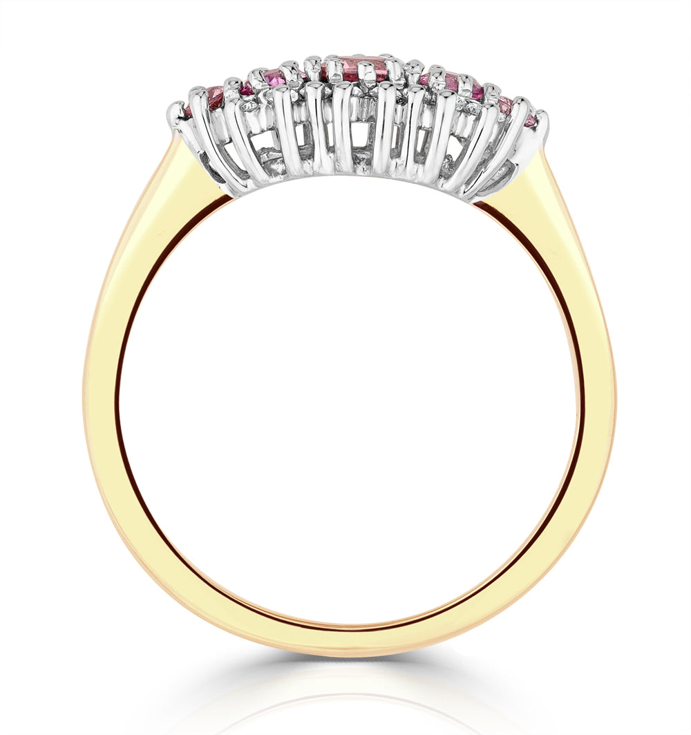 Pink Sapphire and 0.12ct Diamond Ring 9K Yellow Gold