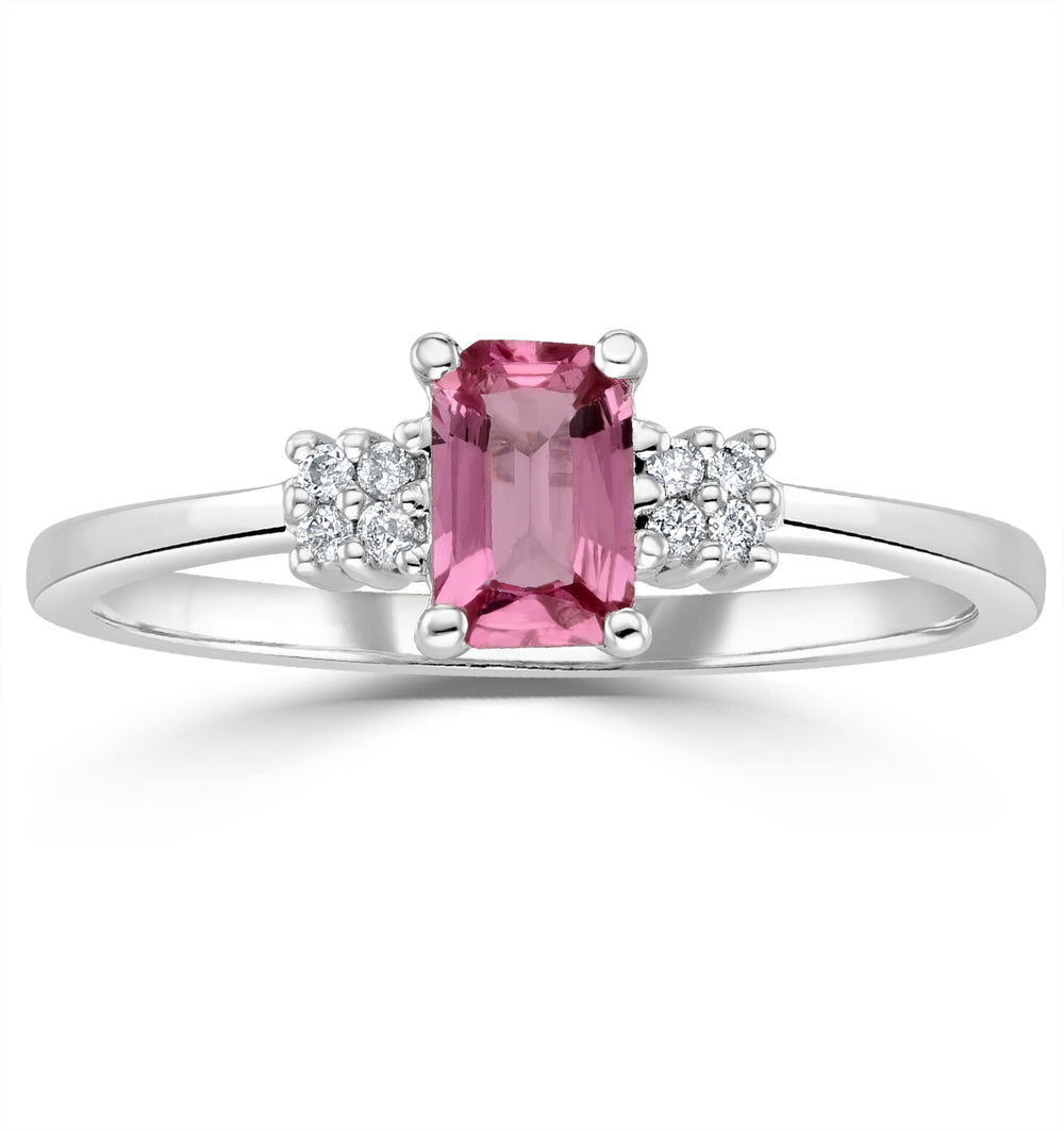 9K White Gold Diamond Pink Sapphire Ring 0.06ct
