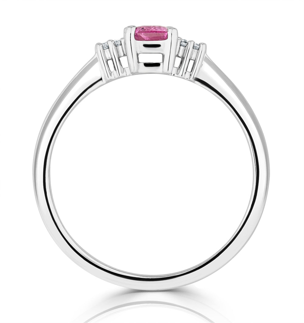 9K White Gold Diamond Pink Sapphire Ring 0.06ct