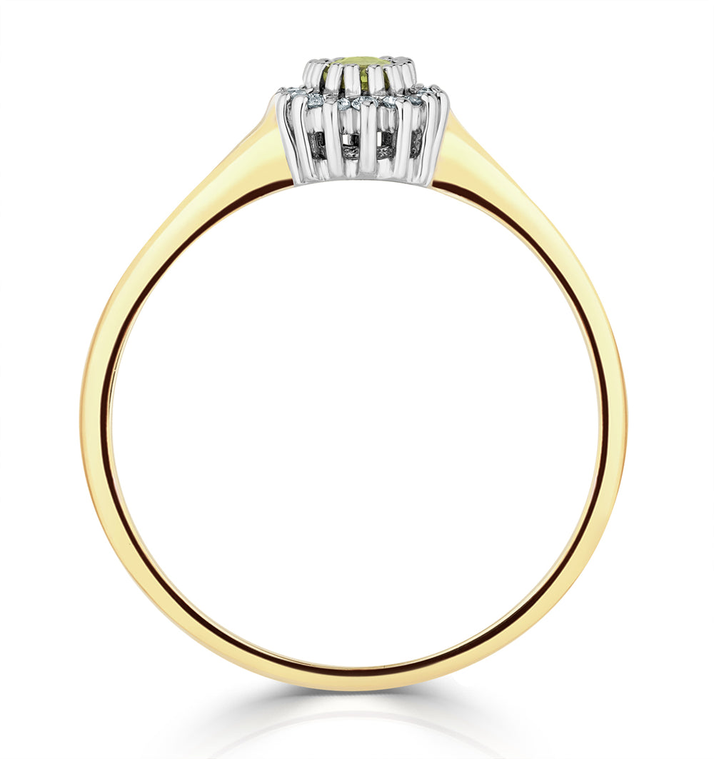 Peridot 5 x 3mm And Diamond 9K Yellow Gold Ring
