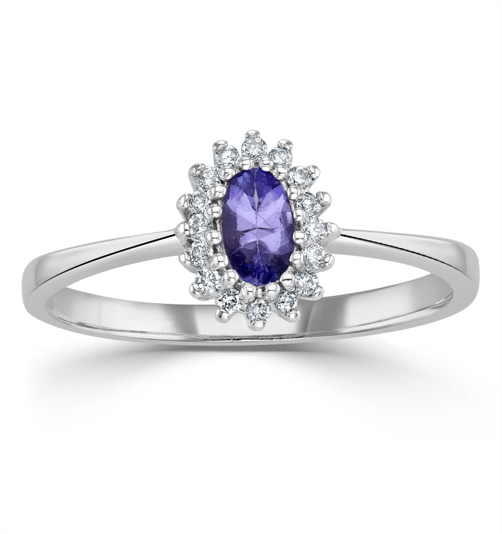 Tanzanite 5 x 3mm And Diamond 18K White Gold Ring FET29-VY
