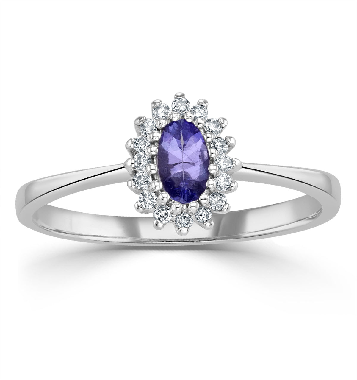 Tanzanite 5 x 3mm And Diamond 18K White Gold Ring FET29-VY