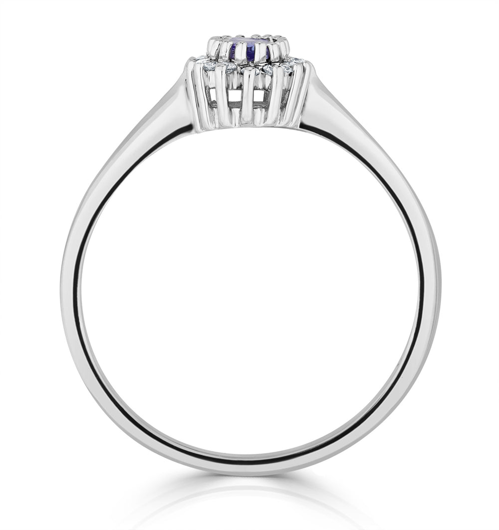 Tanzanite 5 x 3mm And Diamond 18K White Gold Ring FET29-VY