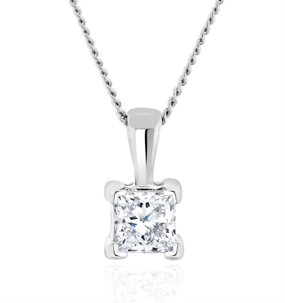0.33ct lab diamond princess cut solitaire necklace in 9k white gold