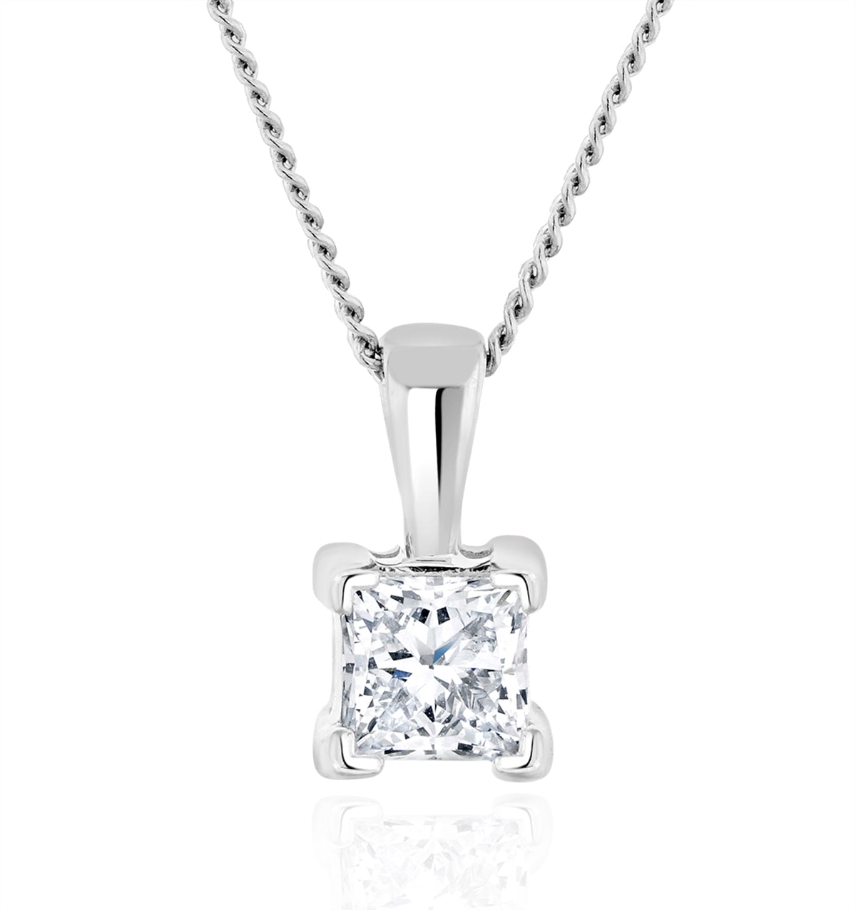 0.33ct lab diamond princess cut solitaire necklace in 9k white gold