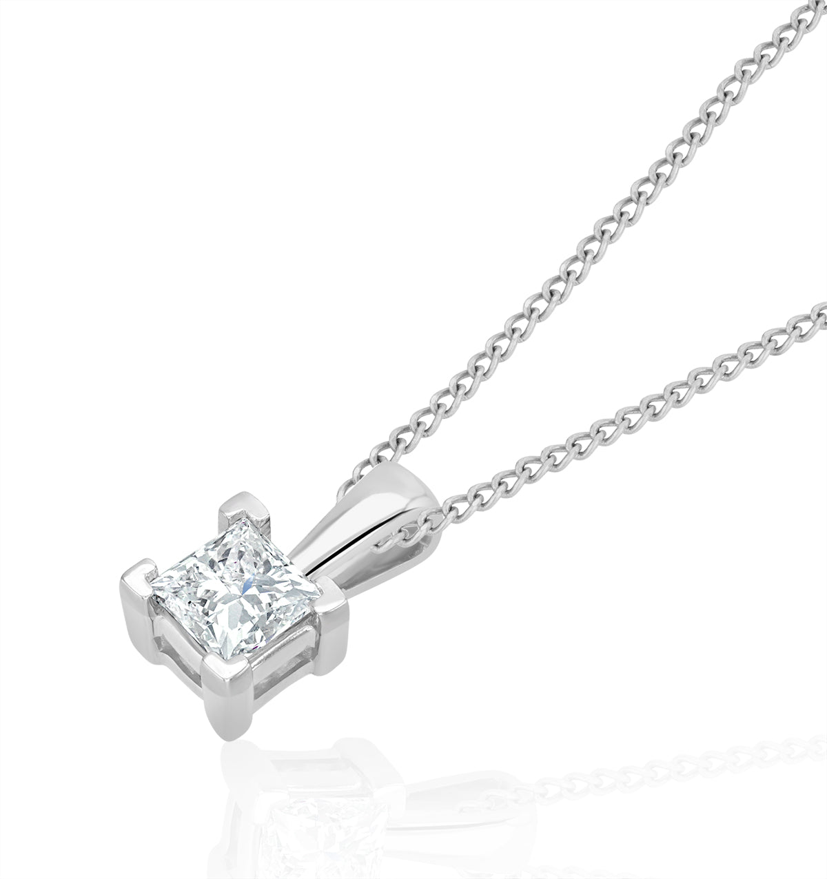 0.33ct lab diamond princess cut solitaire necklace in 9k white gold