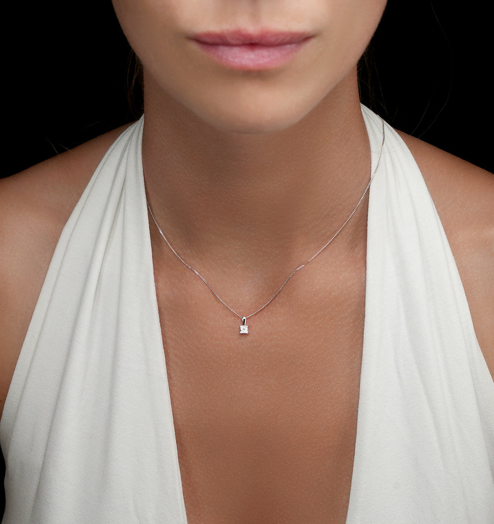 0.33ct lab diamond princess cut solitaire necklace in 9k white gold