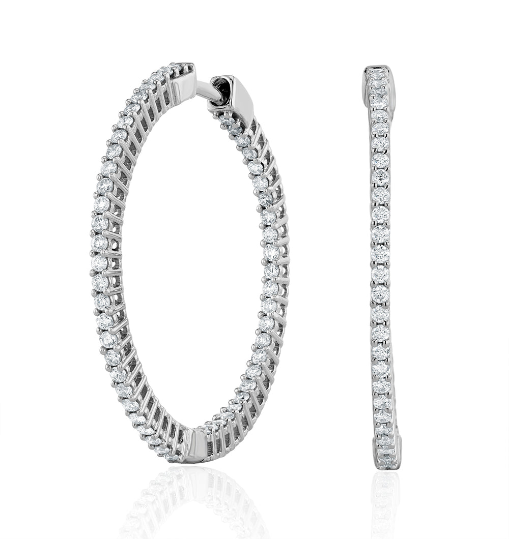 1.00ct Lab Diamond Hoop Earrings  H/SI Quality in 9K White Gold 30mm