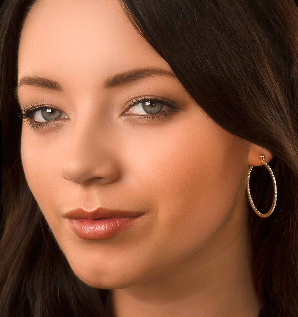 Diamond Hoop Earrings 35mm in Gold Vermeil - Ug3238