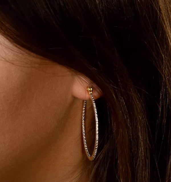 Diamond Hoop Earrings 35mm in Gold Vermeil - Ug3238