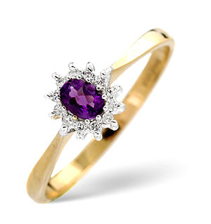 Amethyst And 0.06CT Diamond Ring 9K Yellow Gold