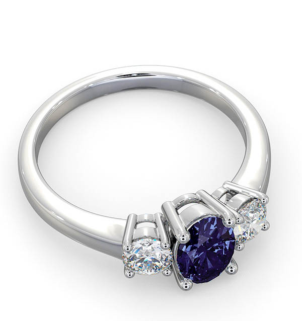 Tanzanite 7 x 5mm And Diamond 18K White Gold Ring - Item FET23-VY