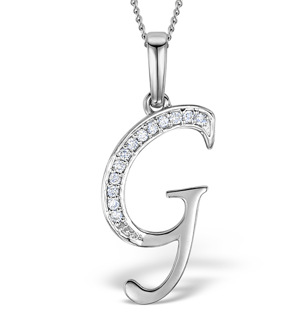 9K White Gold Diamond Initial 'G' Pendant 0.05ct - Item K-IY